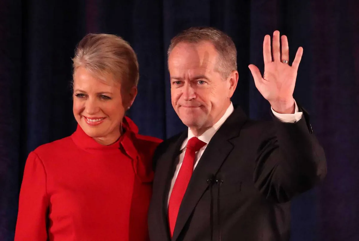 Leader of the Opposition and Leader of the Labor Party Bill Shorten, with wife Chloe Shorten, concedes defeat following the results of the Federal Election at Hyatt Place Melbourne in Melbourne, Australia, on May 18, 2019. (Scott Barbour/Getty Images)