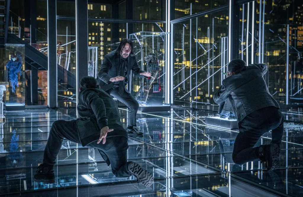 Keanu Reeves as John Wick, fighting off assassins in “John Wick: Chapter 3 — Parabellum.” (Lionsgate)
