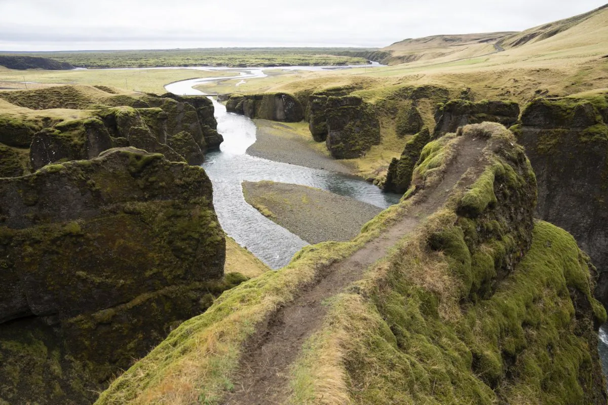 A cliff at the Fjadrárgljúfur canyon in southeastern Iceland on May 1, 2019. (Egill Bjarnason/Photo via AP)