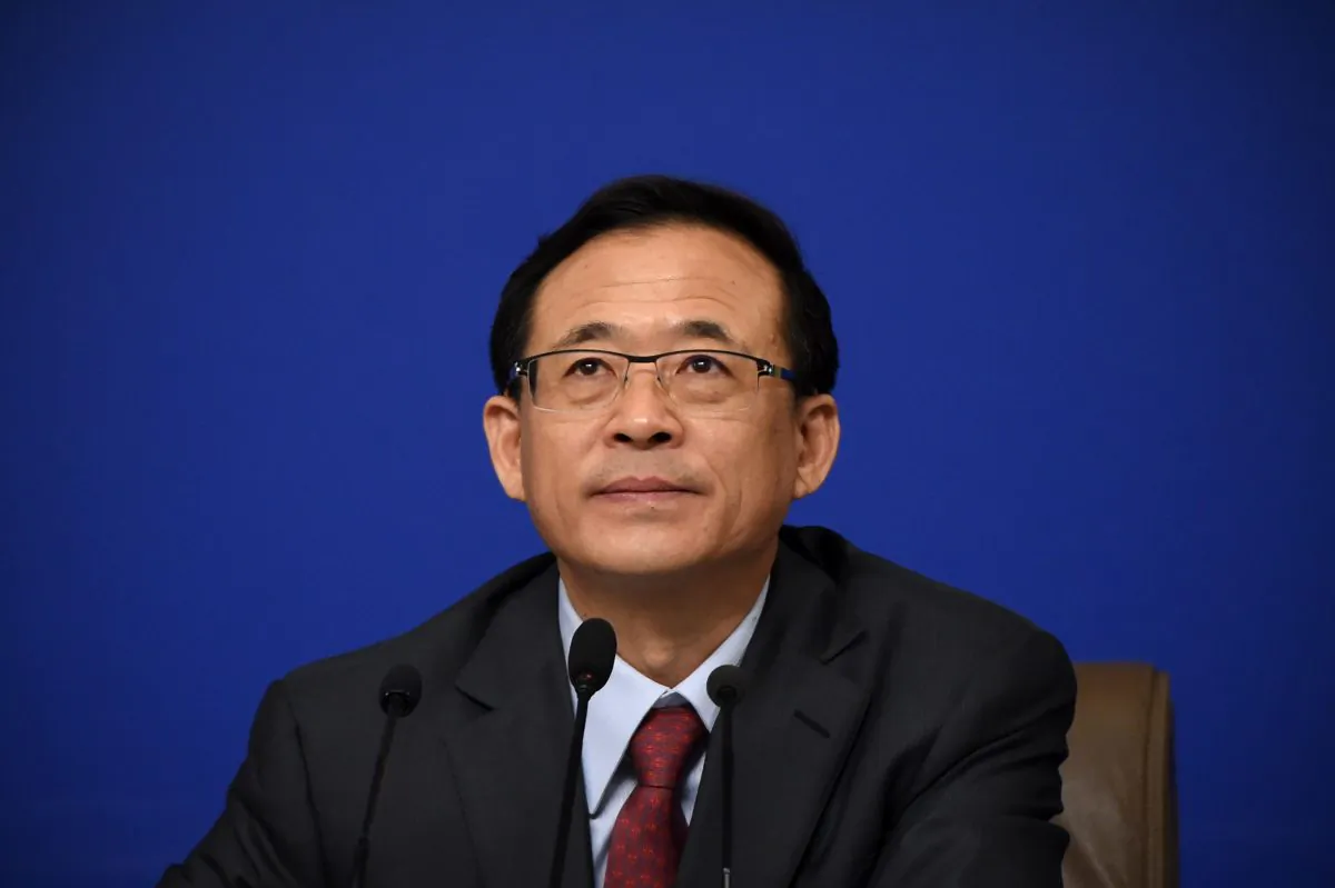 Liu Shiyu, former chairman of China Securities Regulatory Commission (CSRC) looks on during a National People's Congress press conference in Beijing on March 12, 2016. (Wang Zhao/AFP/Getty Images)
