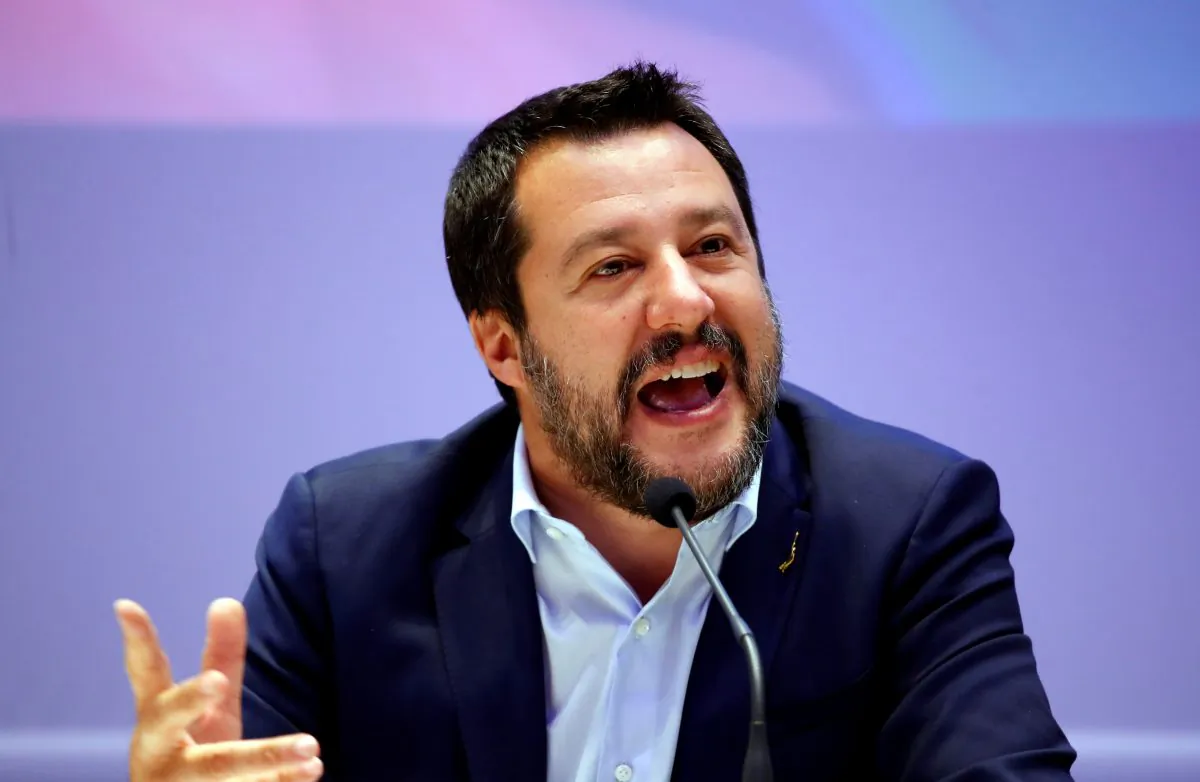 Matteo Salvini, Italy's Deputy Prime Minister and leader of the far-right League Party, speaks as he launches campaigning for the European elections, in Milan, Italy on April 8, 2019. (Alessandro Garofalo/Reuters)