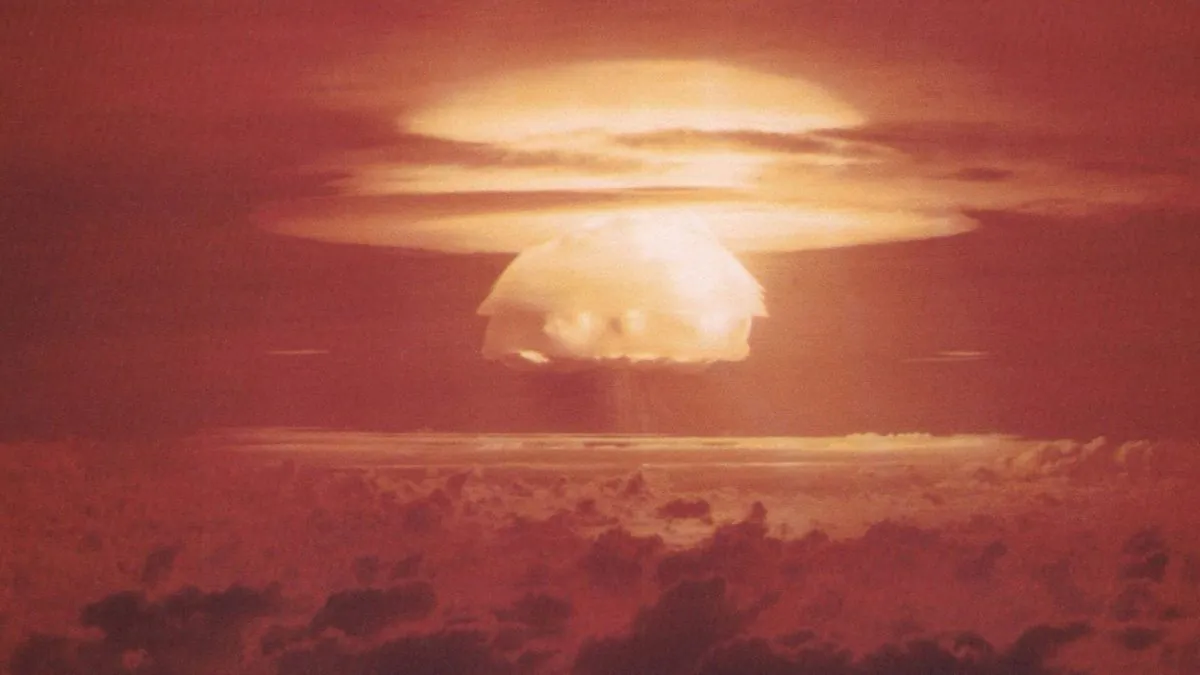 The mushroom cloud from Castle Bravo, considered the most powerful nuclear device ever detonated by the United States. (U.S. Department of Energy)

