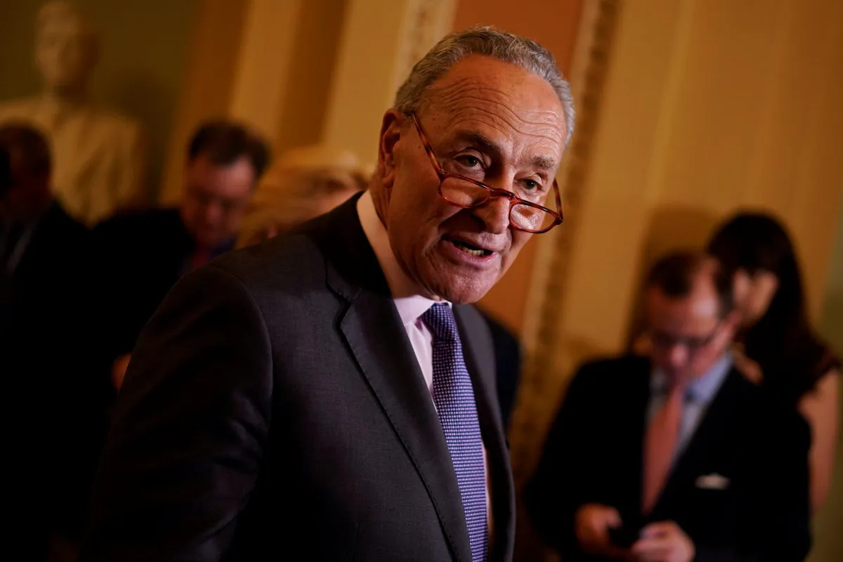 Senate Minority Leader Chuck Schumer speaks with reporters following the weekly policy luncheons on Capitol Hill in Washington on May 7, 2019. (Aaron P. Bernstein/Reuters)