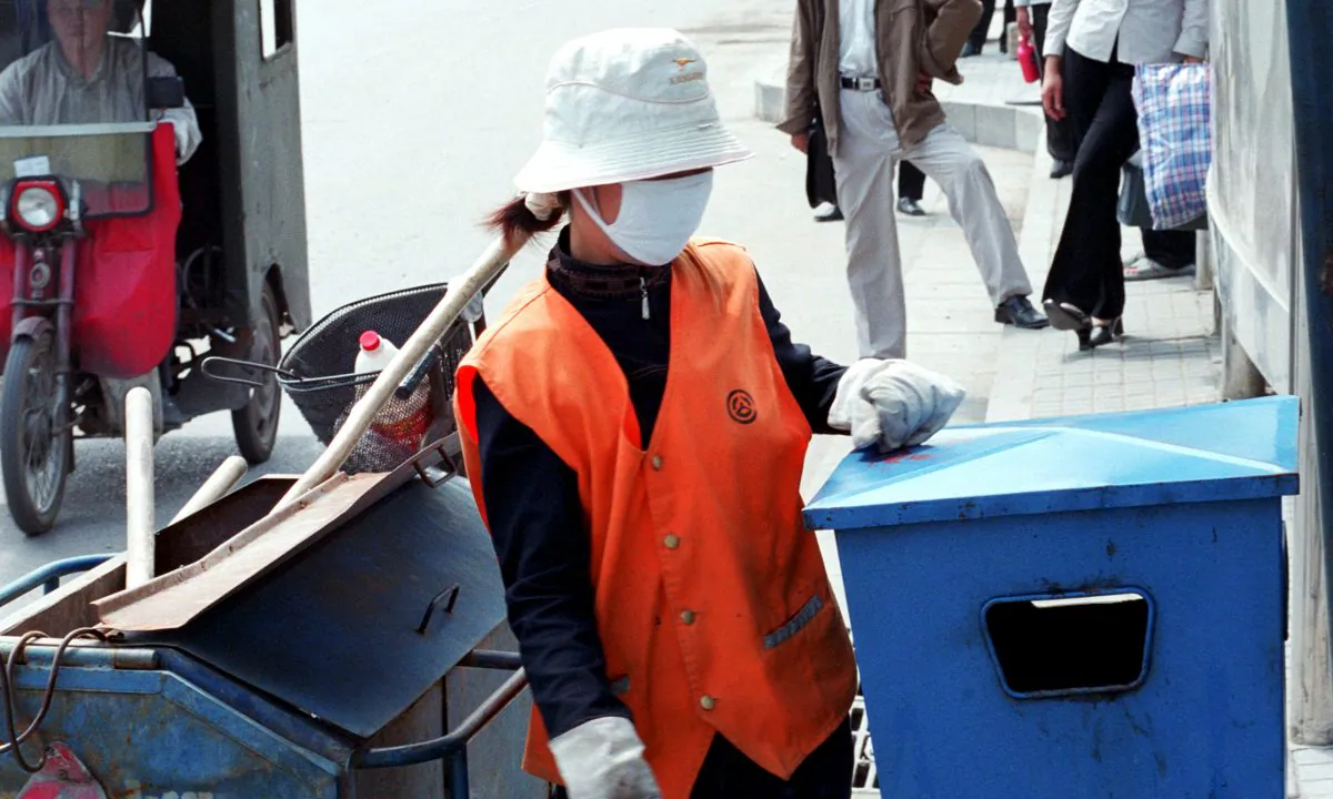 A sanitary worker in China. (Getty Images)