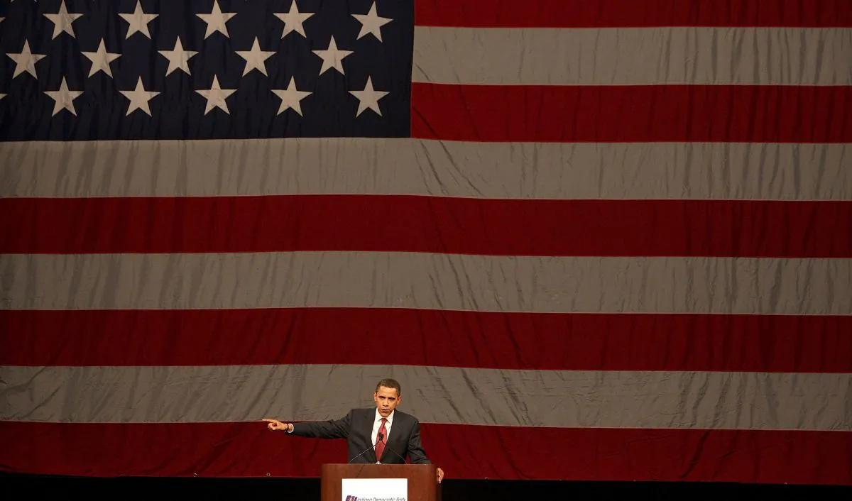 Then-Democratic presidential candidate Sen. Barack Obama (D-Ill.) greets fellow Democrats at the Jefferson Jackson Day Dinner in Indianapolis on May 4, 2008. (Scott Olson/Getty Images)