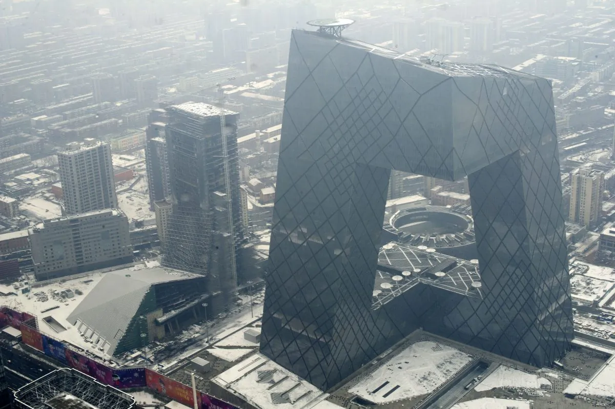 The headquarters of China's state-run broadcaster, CCTV, in Beijing on Feb. 26, 2011. (STR/AFP/Getty Images)