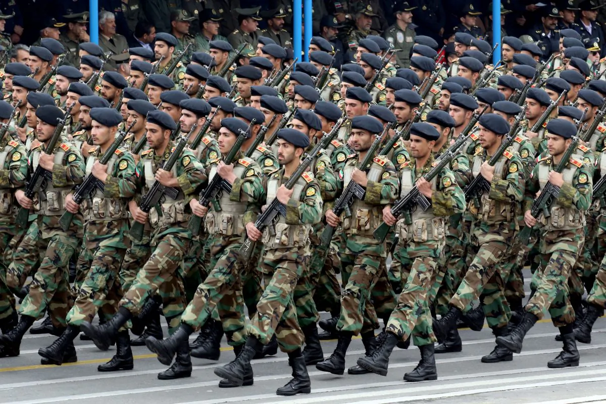 Iranian soldiers march during a military parade Tehran, on April 18, 2019 (AFP/Getty Images)