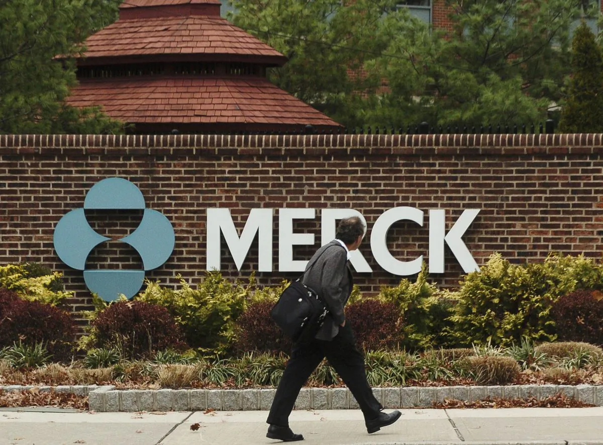 A sign at a Merck plant in Rahway, N.J., on Nov. 29, 2005. (Marko Georgiev/Getty Images)