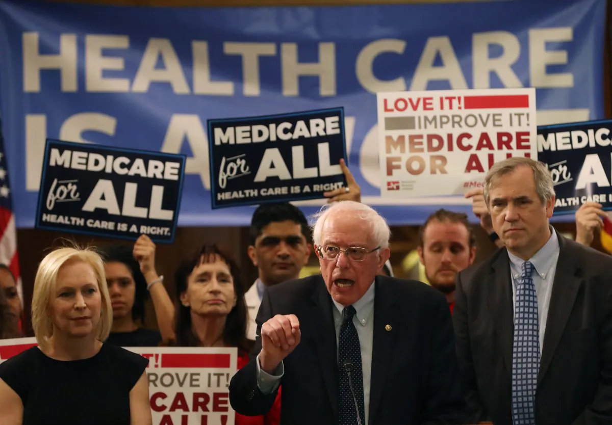 Sen. Bernie Sanders (I-VT) introduces health care legislation titled the "Medicare for All Act of 2019" on Capitol Hill in Washington, DC, on April 9, 2019. (Mark Wilson/Getty Images)