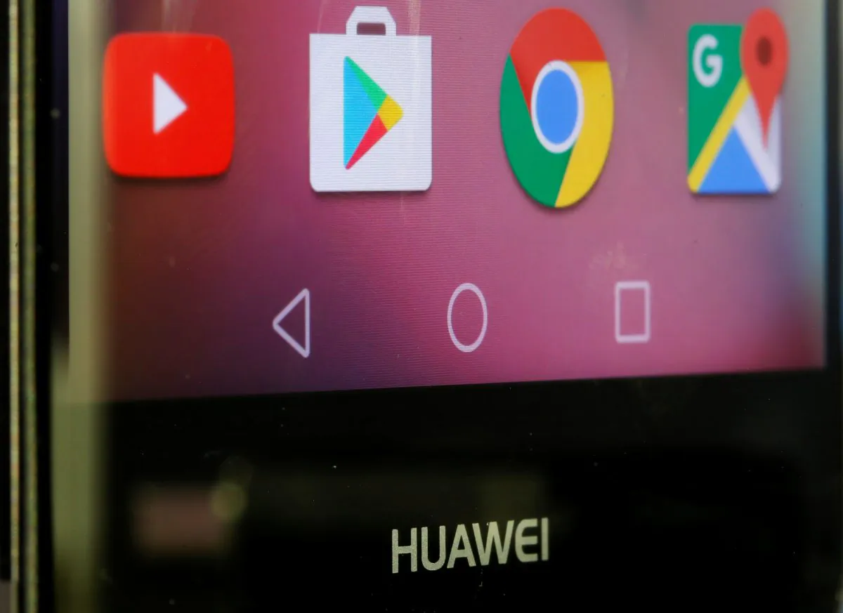 Google applications are seen on a Huawei smartphone in this photo illustration taken on May 20, 2019. (Dado Ruvic/Reuters)