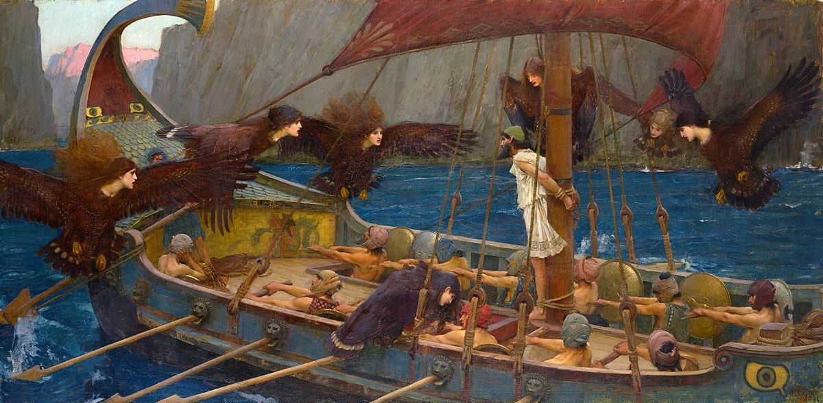 “Ulysses (Odysseus) and the Sirens,” 1891, by John William Waterhouse, shows the Greek warrior-king bound to his ship's mast as the Sirens' song calls to him. (Public Domain) 