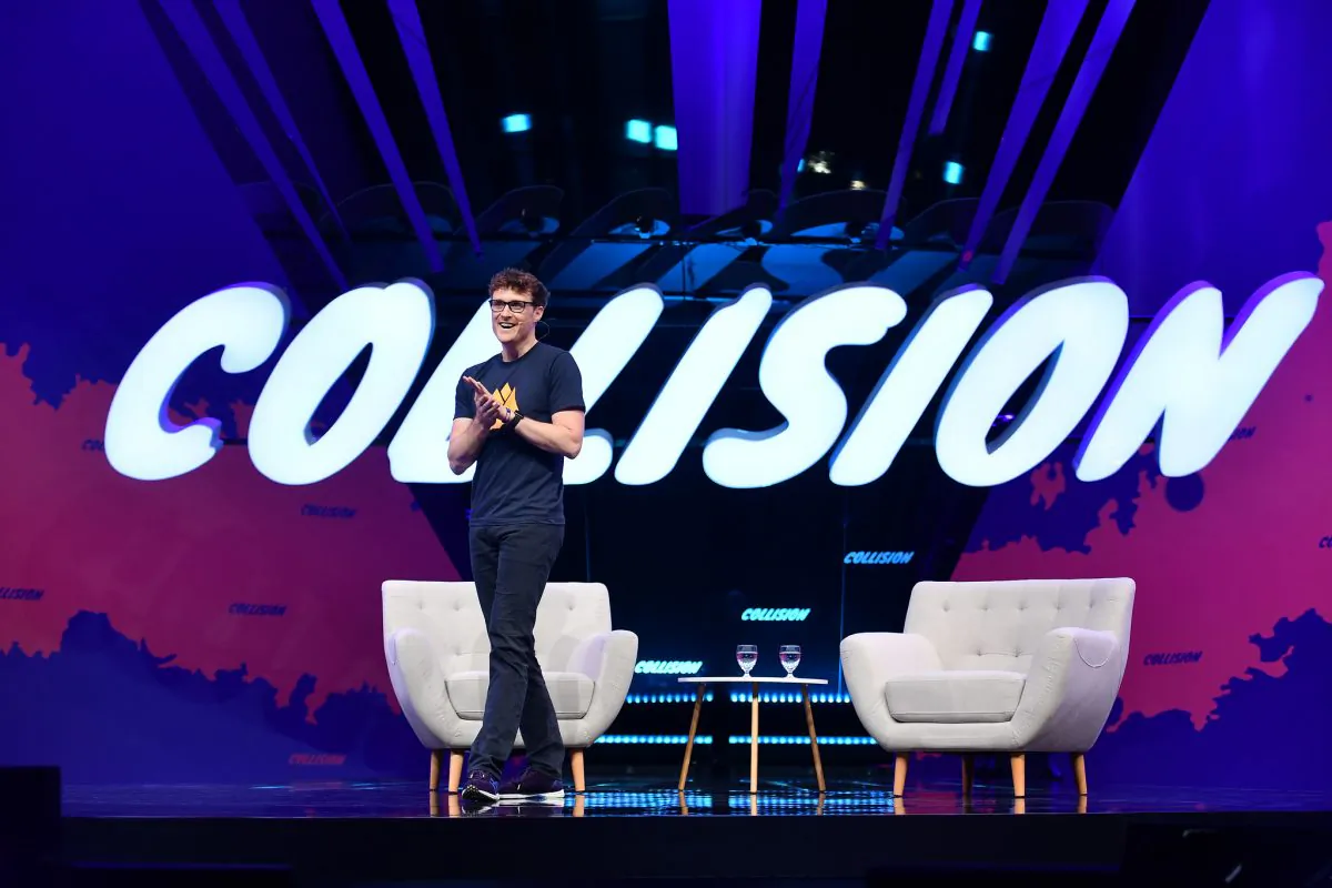 Paddy Cosgrave, CEO of Web Summit, on centre stage during the opening night of Collision 2019 at Enercare Centre in Toronto on May 20, 2019. (Sam Barnes/Collision via Sportsfile)