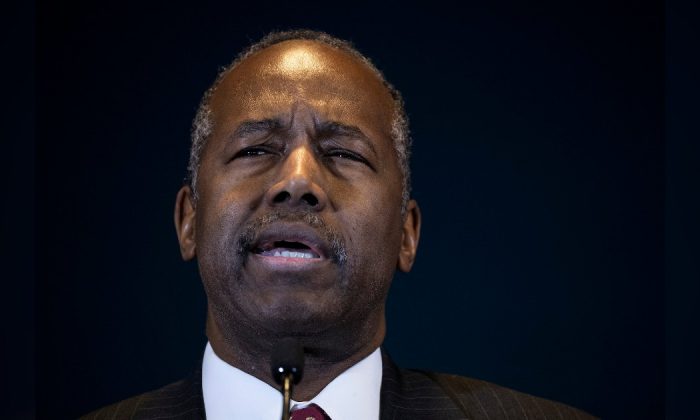 Ben Carson, Secretary of Housing and Urban Development, speaks during a press conference at the Jacob Javits Federal Building, in New York City, Jan. 31, 2019. (Drew Angerer/Getty Images)