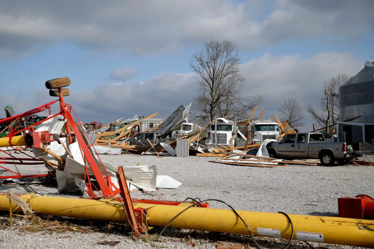 The entire barn that housed the vehicles on the Huber family's farm on route 51 was completely blown away by a tornado  in Perryville, Mo., on March 1, 2017. (Jon Durr/Getty Images)