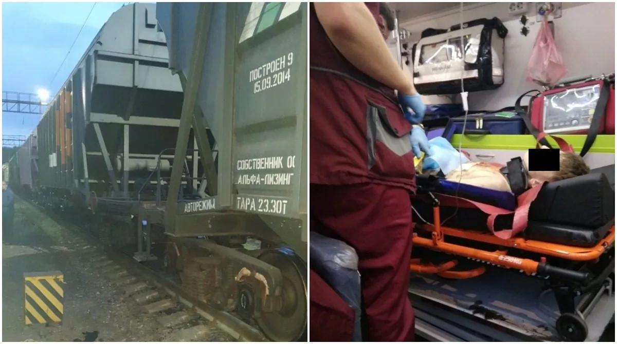 The freight train in Minsk where a boy (R) was electrocuted on May 20, 2019. (Ministry of Emergency Situations Belarus)