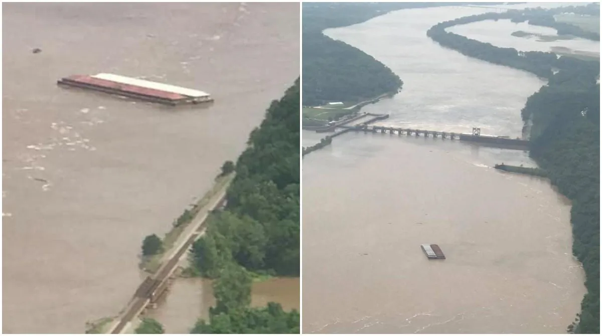 The runaway barges on the Arkansas river in Oklahoma. (OHP)