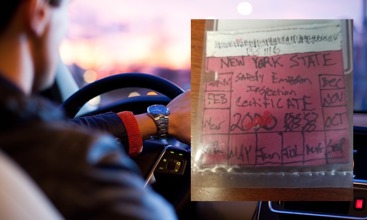 Nice Try Driver Hand Draws Laughable Fake Vehicle Inspection Sticker Nice Try Driver Hand Draws Laughable Fake Vehicle Inspection Sticker
