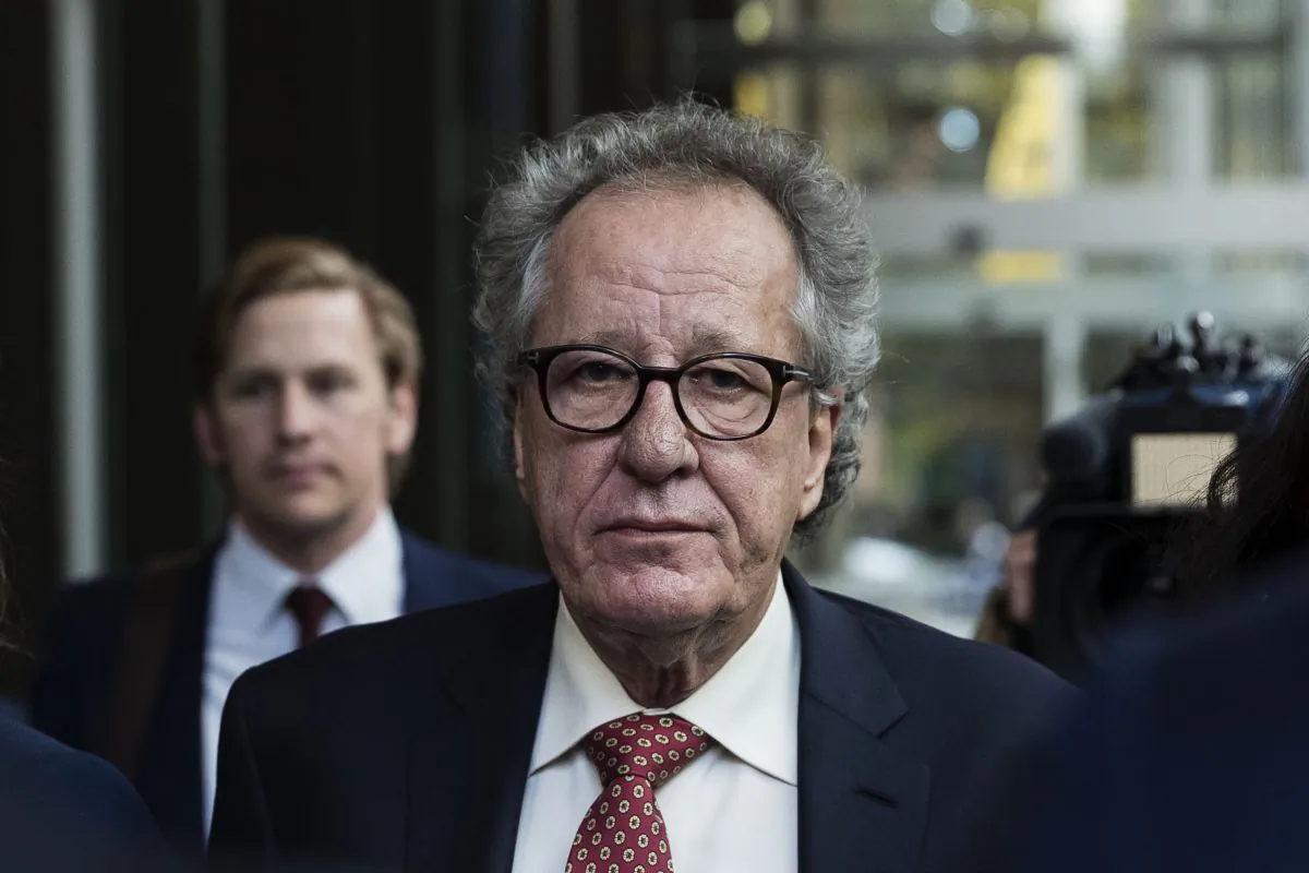 Geoffrey Rush fronts the media outside the Supreme Court of New South Wales after being awarded AUD$850,000 damages on April 11, 2019 in Sydney, Australia. (Brook Mitchell/Getty Images)