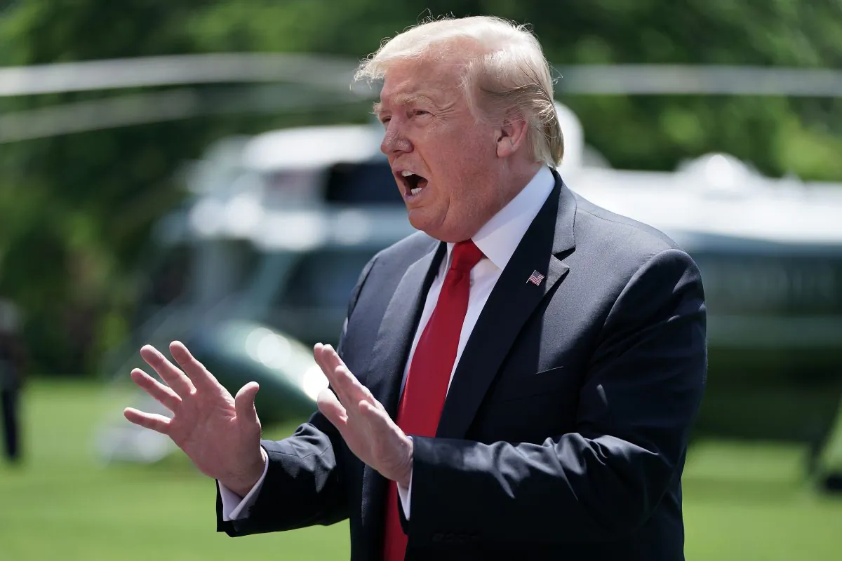 President Donald Trump talks to reporters while departing the White House in Washington on May 24, 2019. (Chip Somodevilla/Getty Images)
