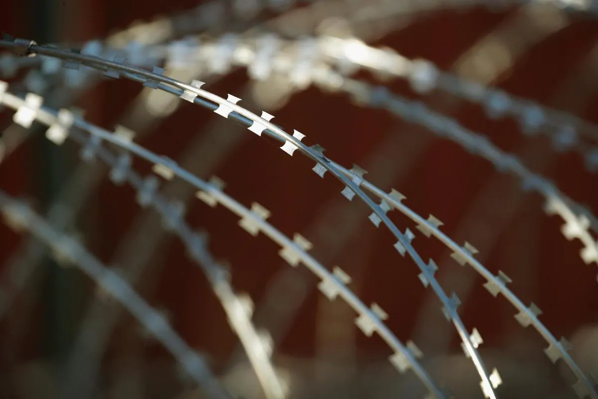 Concertina wire sits at the base of a steel barrier wall separates the United States from Mexico in Calexico, Calif., on Jan. 26, 2019. (Scott Olson/Getty Images)