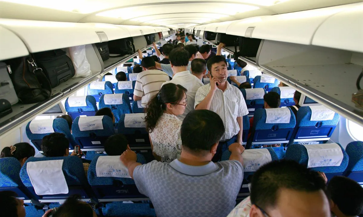 Inside a plane waiting at an airport. (Teh Eng Koon/AFP/Getty Images)
