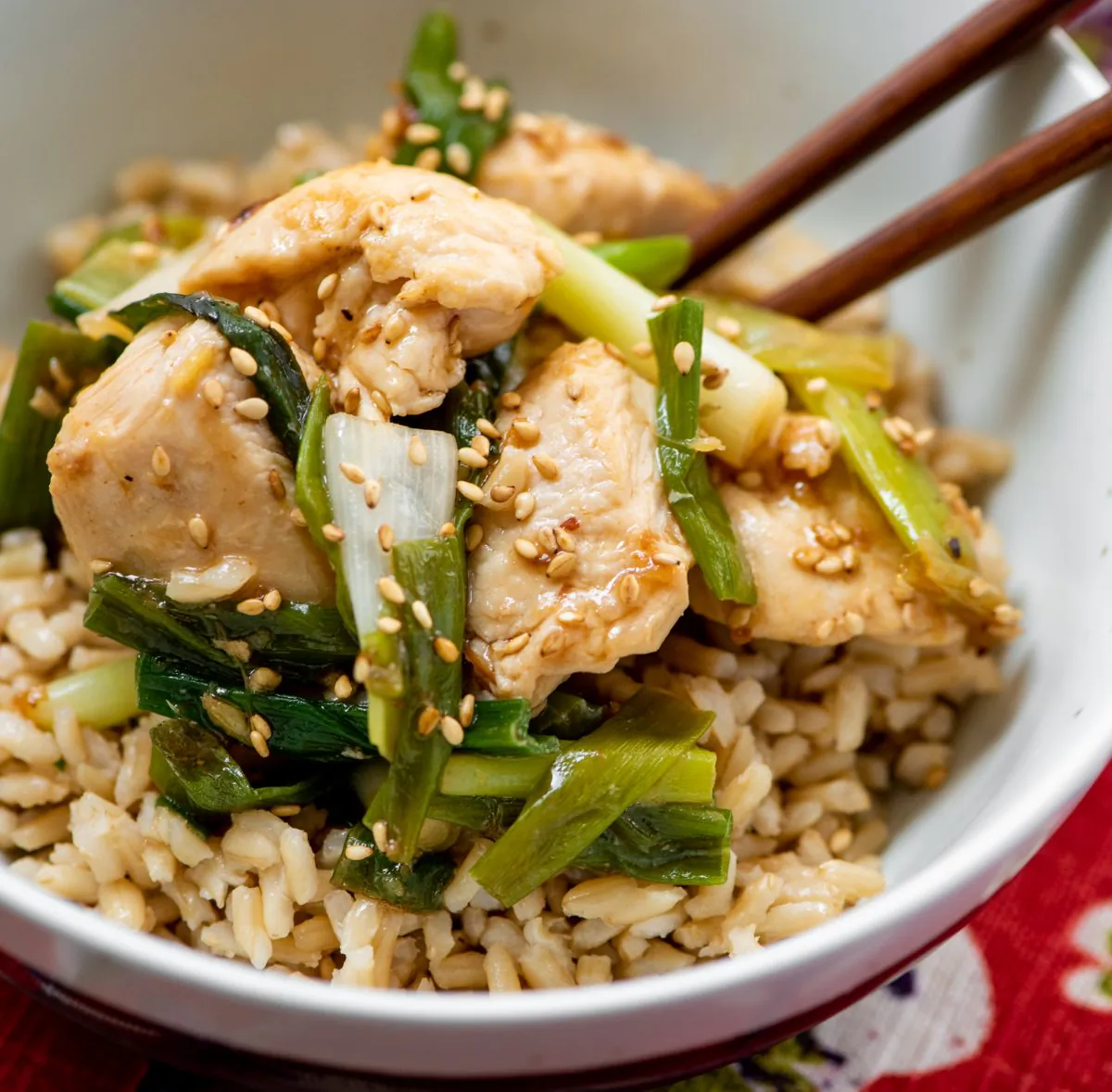 Stir-fried chicken with scallions. (Cheyenne Cohen)