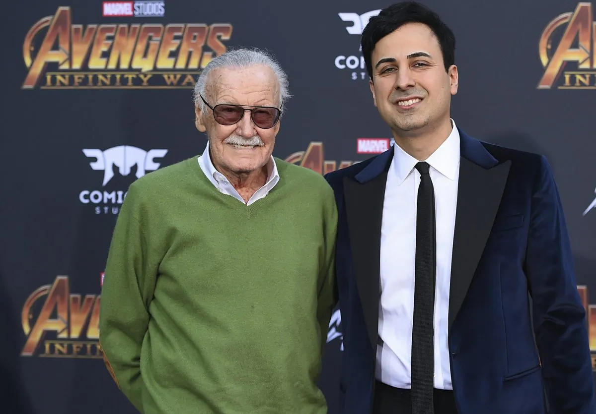 Stan Lee (L), and Keya Morgan arrive at the world premiere of "Avengers: Infinity War" in L.A., Calif., on April 23, 2018. (Jordan Strauss/Invision/File via AP)