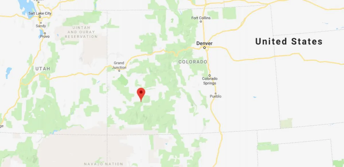 The City of Ouray said the house-sized boulder rolled off a mountainside before hitting the Colorado highway 145, destroying the pavement. (Google Maps)