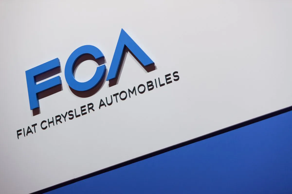 A FCA (Fiat Chrysler Automobiles) logo is displayed during a press day ahead of the Geneva International Motor Show in Geneva, on March 6, 2019. (Harold Cunningham/ AFP/Getty Images)