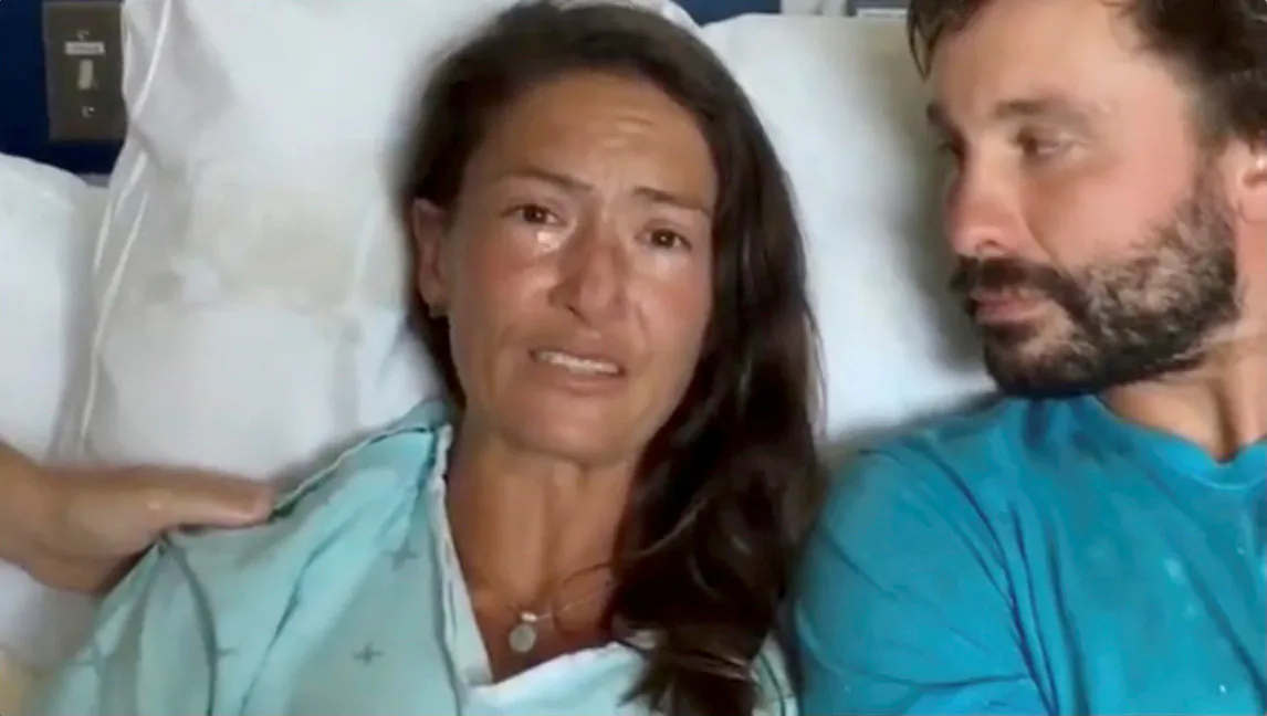 Amanda Eller, a yoga instructor who went missing for 17 days while hiking in Maui's Makawao Forest Reserve, speaks from her hospital bed after being rescued at Maui Memorial Medical Center in Hawaii, U.S., on May 25, 2019. (SARAH HAYNES - FINDAMANDA/via REUTERS)