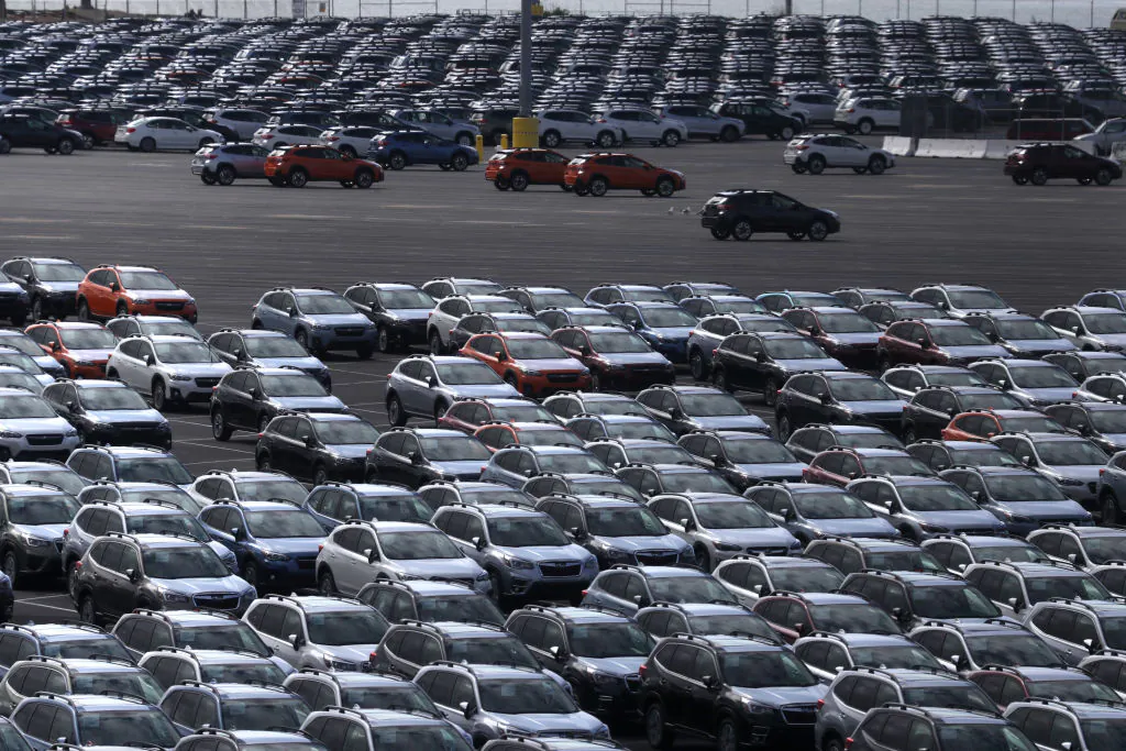 Brand-new cars sit in a lot in Richmond, Calif., on May 17, 2019. (Justin Sullivan/Getty Images)