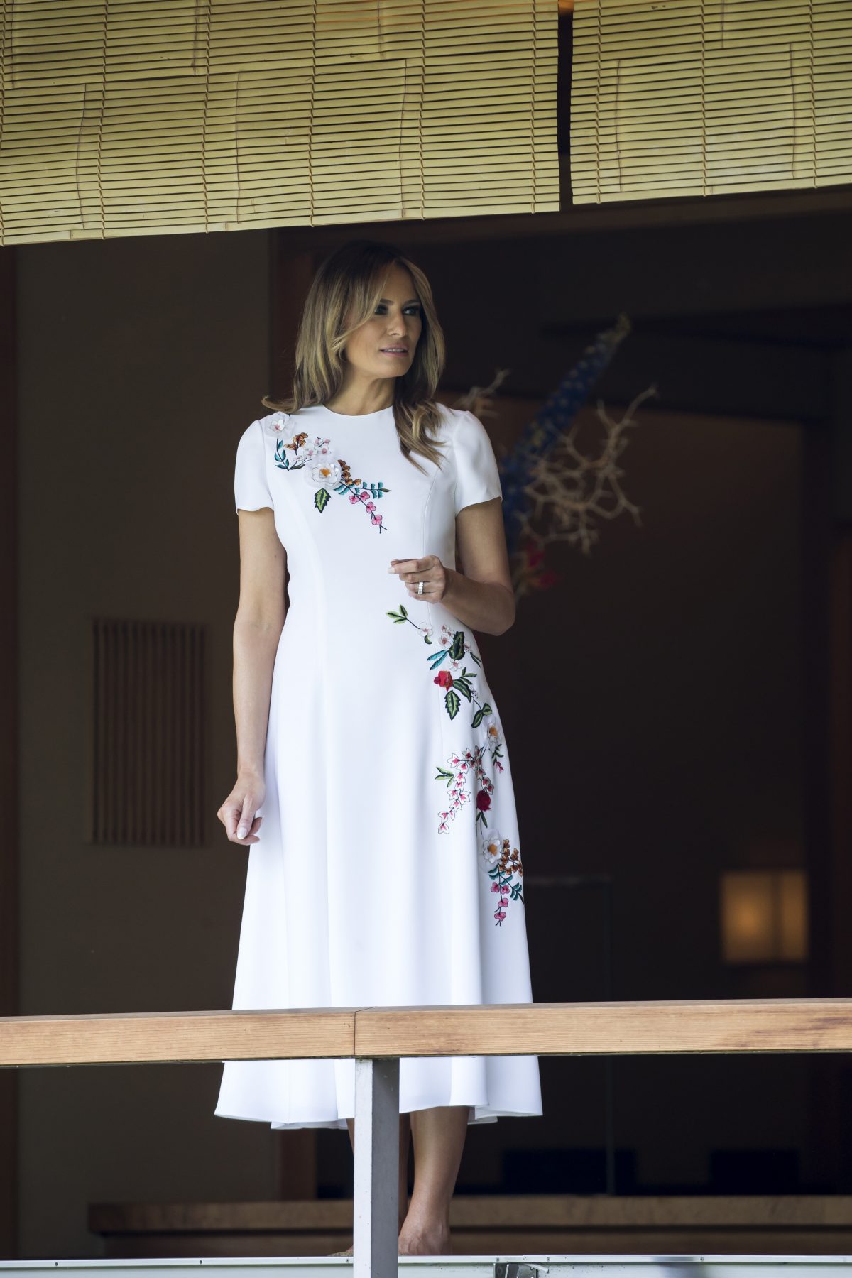 First Lady Melania Trump visiting a pond