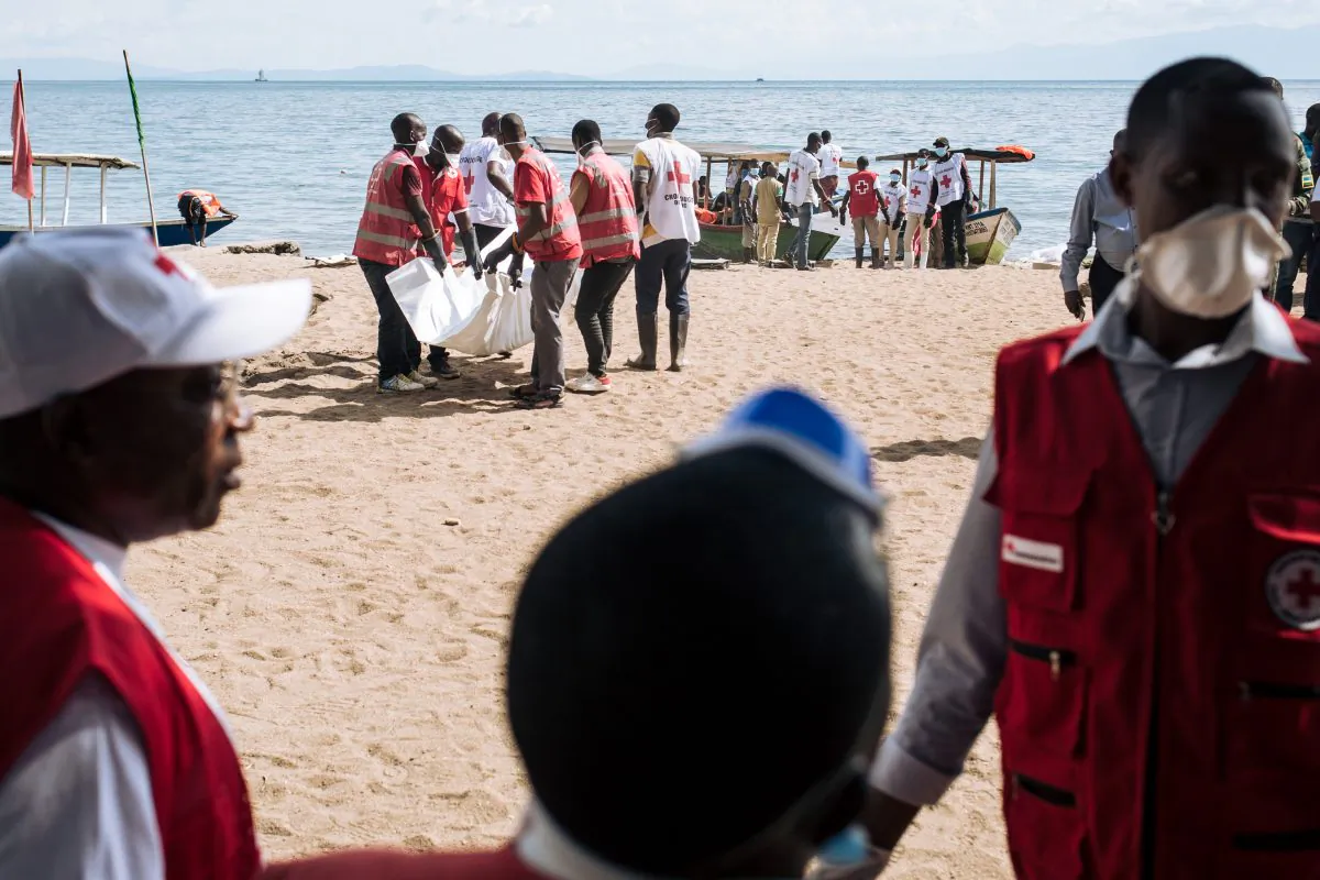 Red Cross volunteers from Goma (DR Congo) and Gisenyi (Rwanda) on April 20, 2019. (Alexis Huguet/AFP/File Photo via Getty Images)