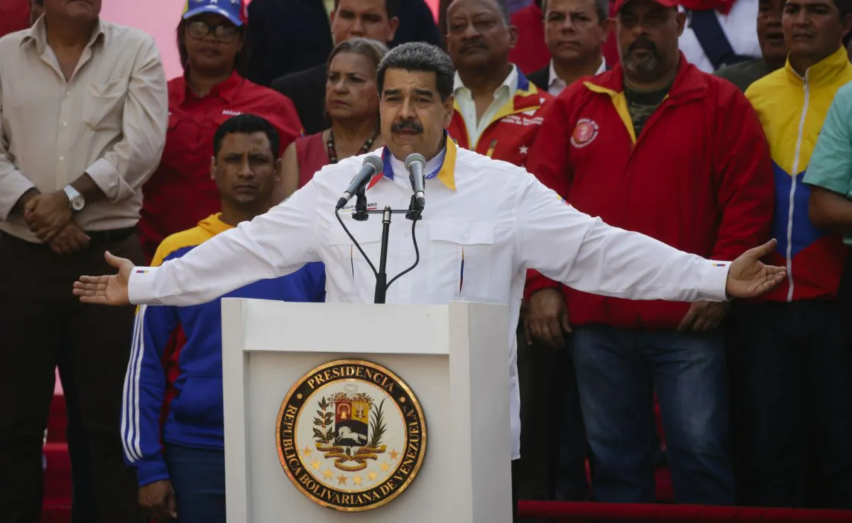 Venezuela's illegitimate dictator Nicolás Maduro speaks during a demonstration at Palacio de Miraflores in Caracas, Venezuela on May 20, 2019. (Eva Marie Uzcategui/Getty Images)