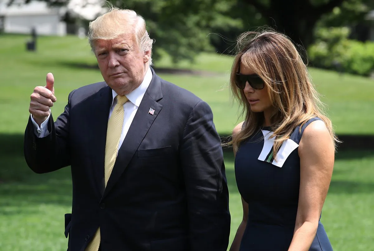 President Donald Trump and first lady Melania Trump return to the White House on May 28, 2019 in Washington, DC. Trump spent the last 4 days on a state visit to Japan.(Photo by Win McNamee/Getty Images)