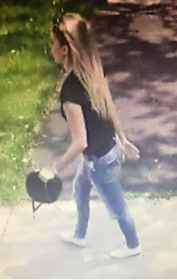 A security camera image of suspects on a motorcycle (L) and a security camera image of the passenger (R) wanted in a hit and run collision on May 26, 2019. (Toronto Police Service)