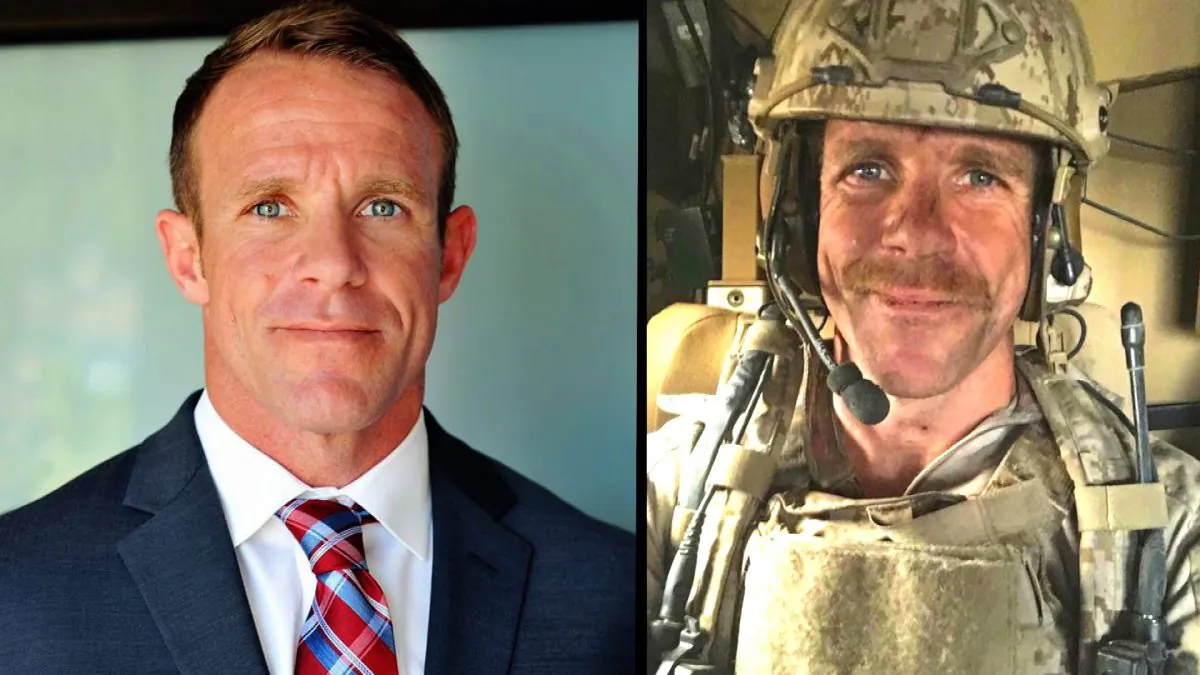 Navy SEAL Edward Gallagher in file photos. (Andrea and Edward Gallagher/File Photo via AP)