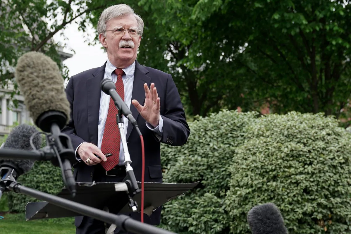 White House National Security Advisor John Bolton talks to reporters outside the West Wing on May 01, 2019 in Washington, DC. (Chip Somodevilla/Getty Images)