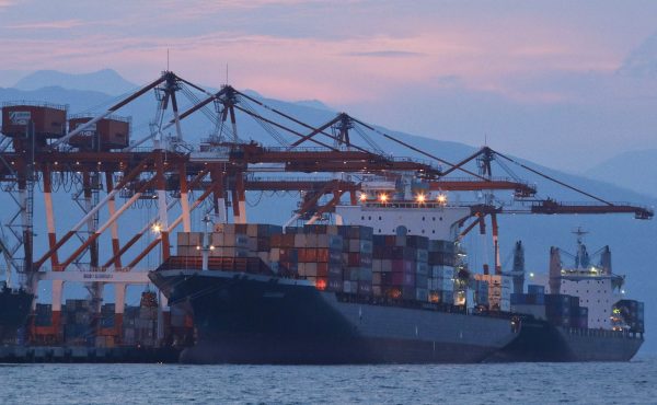 Cargo ship M/V Bavaria waits for loading of containers as it is docked at Subic port in Zambales province, northwestern Philippines on May 30, 2019. A Philippine official says a cargo ship has arrived in a northern port to pick up and return 69 containers of Canadian garbage. (Aaron Favila/AP Photo)