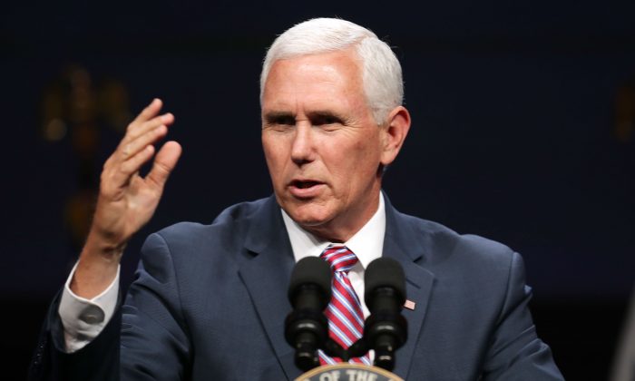 Vice President Mike Pence delivers a keynote address during Access Intelligence's Satellite 2019 Conference and Exhibition at the Walter E. Washington Convention Center  in Washington on May 6, 2019. (Chip Somodevilla/Getty Images)