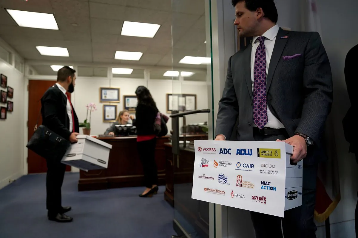 Members of the National Iranian American Council deliver a petition to the office of Sen. Dianne Feinstein (D-CA) in the Hart Senate Office Building on Capitol Hill October 18, 2017 in Washington, DC. (Chip Somodevilla/Getty Images)
