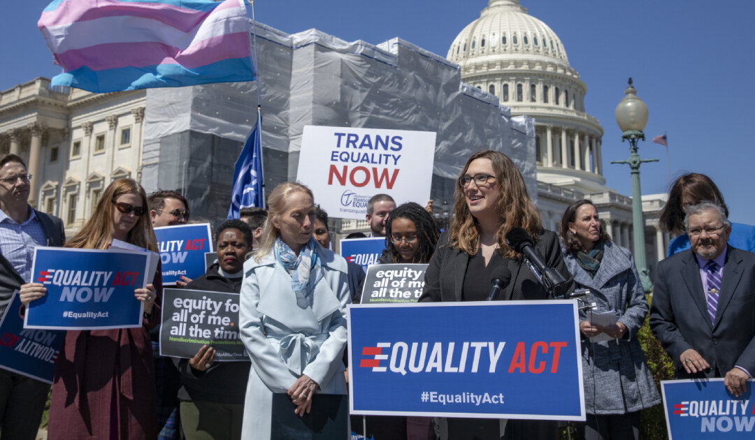 Sarah McBride, National Press secretary of Human Rights Coalition speaks on introduction of the Equality Act, a comprehensive LGBTQ non-discrimination bill at the US Capitol in Washington, DC. on April 01, 2019. (Tasos Katopodis/Getty Images)