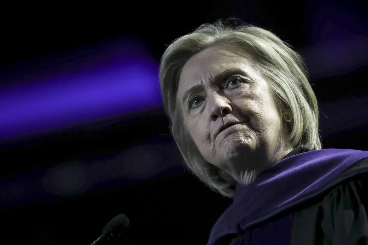 Former secretary of state Hillary Clinton delivers the commencement address at the Hunter College commencement ceremony at Madison Square Garden, New York City, on May 29, 2019. (Drew Angerer/Getty Images)