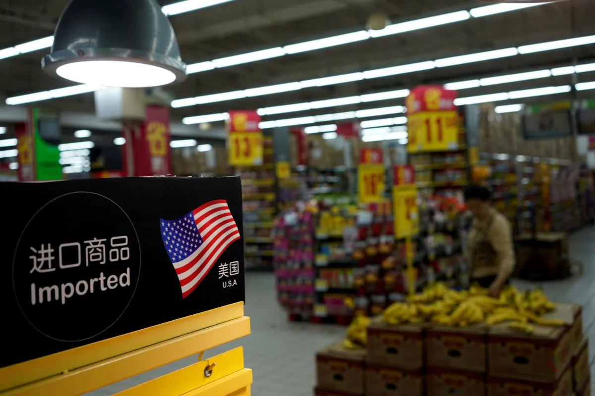Imports from the U.S. are seen at a supermarket in Shanghai, China on April 3, 2018. (Aly Song/Reuters)