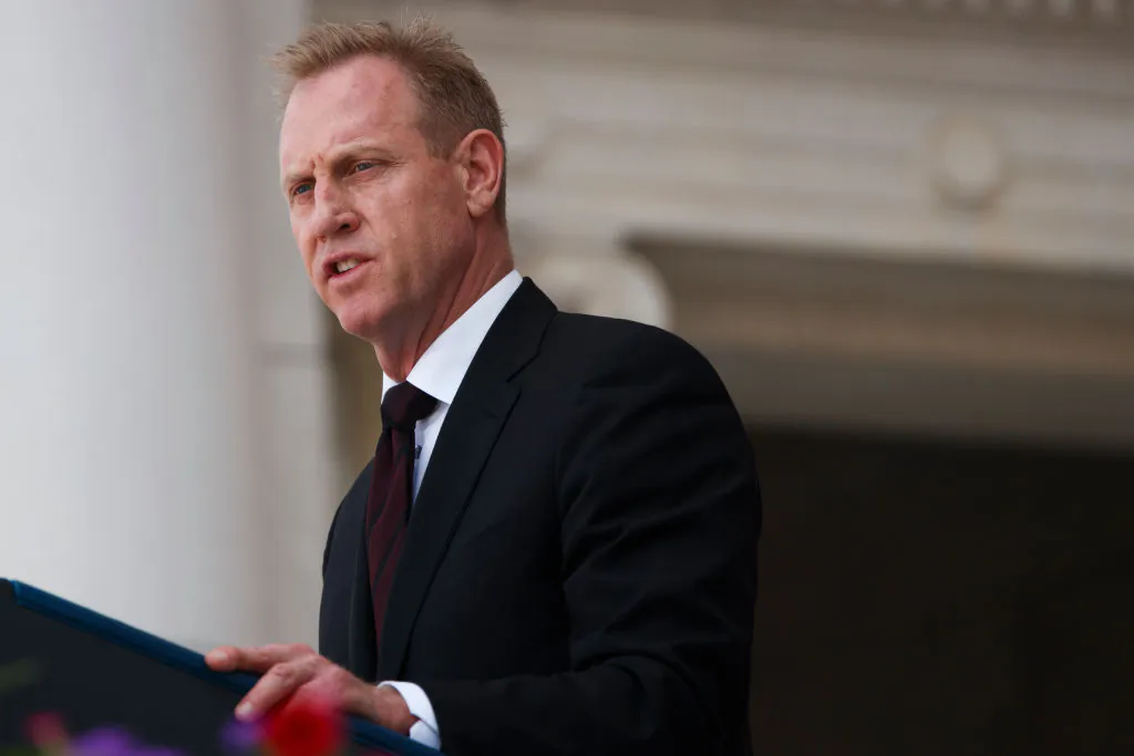 Acting Secretary of Defense Patrick Shanahan delivers remarks during a Memorial Day ceremony at Arlington National Cemetery in Arlington, Virginia, on May 27, 2019. (Tom Brenner/Getty Images)