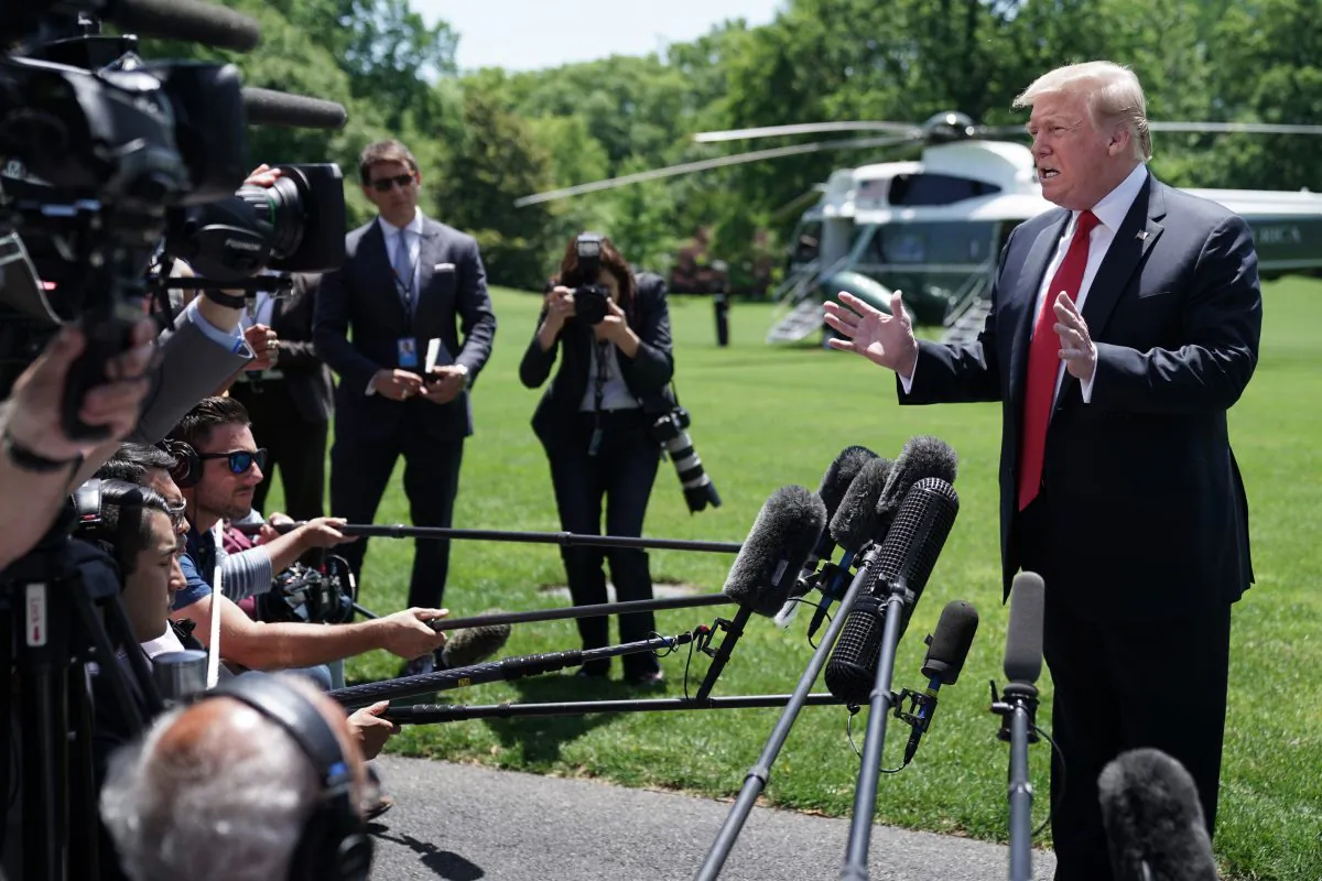 President Donald Trump talks to reporters while departing the White House May 24, 2019 in Washington. (Chip Somodevilla/Getty Images)
