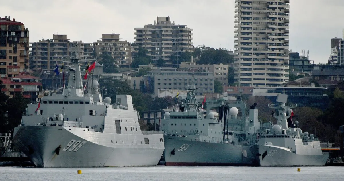 Three Chinese warships are seen docked at Garden Island naval base in Sydney on June 3, 2019. (PETER PARKS/AFP/Getty Images)