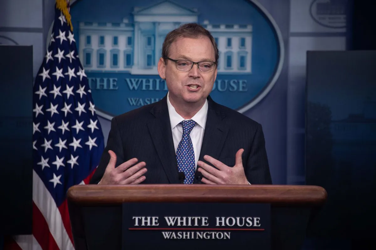 Kevin Hassett, chairman of the Council of Economic Advisers, speaks during a briefing at the White House in Washington on Sept. 10, 2018. (NICHOLAS KAMM/AFP/Getty Images)