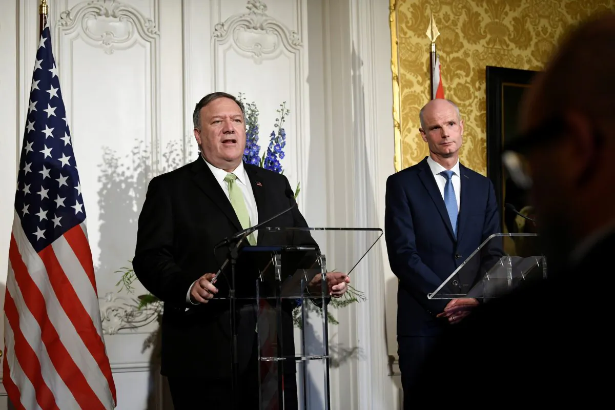 U.S. Secretary of State Mike Pompeo speaks as Dutch Foreign Minister Stef Blok looks on during a joint news conference in The Hague, Netherlands on June 3, 2019. (Piroschka Van De Wouw/Reuters)