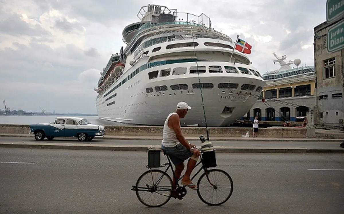 A Royal Caribbean cruise is docked at a port in Havana, Cuba, on May 6, 2019. (Yamil Lage/AFP/Getty Images)